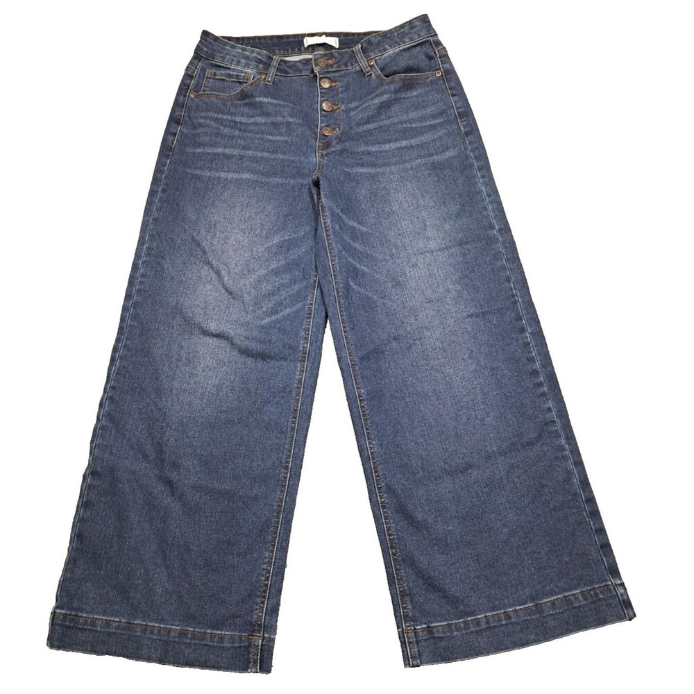 Harper Heritage Womens 29 High Rise Wide Leg Stretch Denim Blue Jeans Button Fly